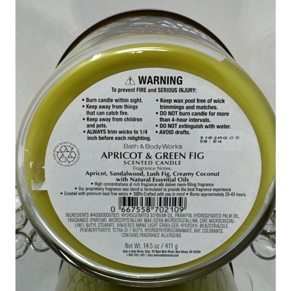 Bath & Body Works APRICOT & GREEN FIG Large 3 Wick Scented Candle 14.5 oz - Picture 4 of 4